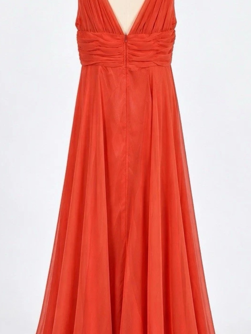 FAVIANA Elegant Coral Chiffon Beaded V-Neck Evening Gown Size 14